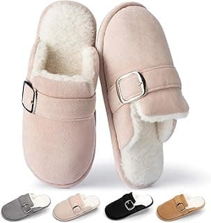 GOEWY Fuzzy Slippers for Women with Memory Foam Warm Winter Suede House Slippers Shoes Indoor Outdoor Gifts For Women Faux Fur Anti-Skid