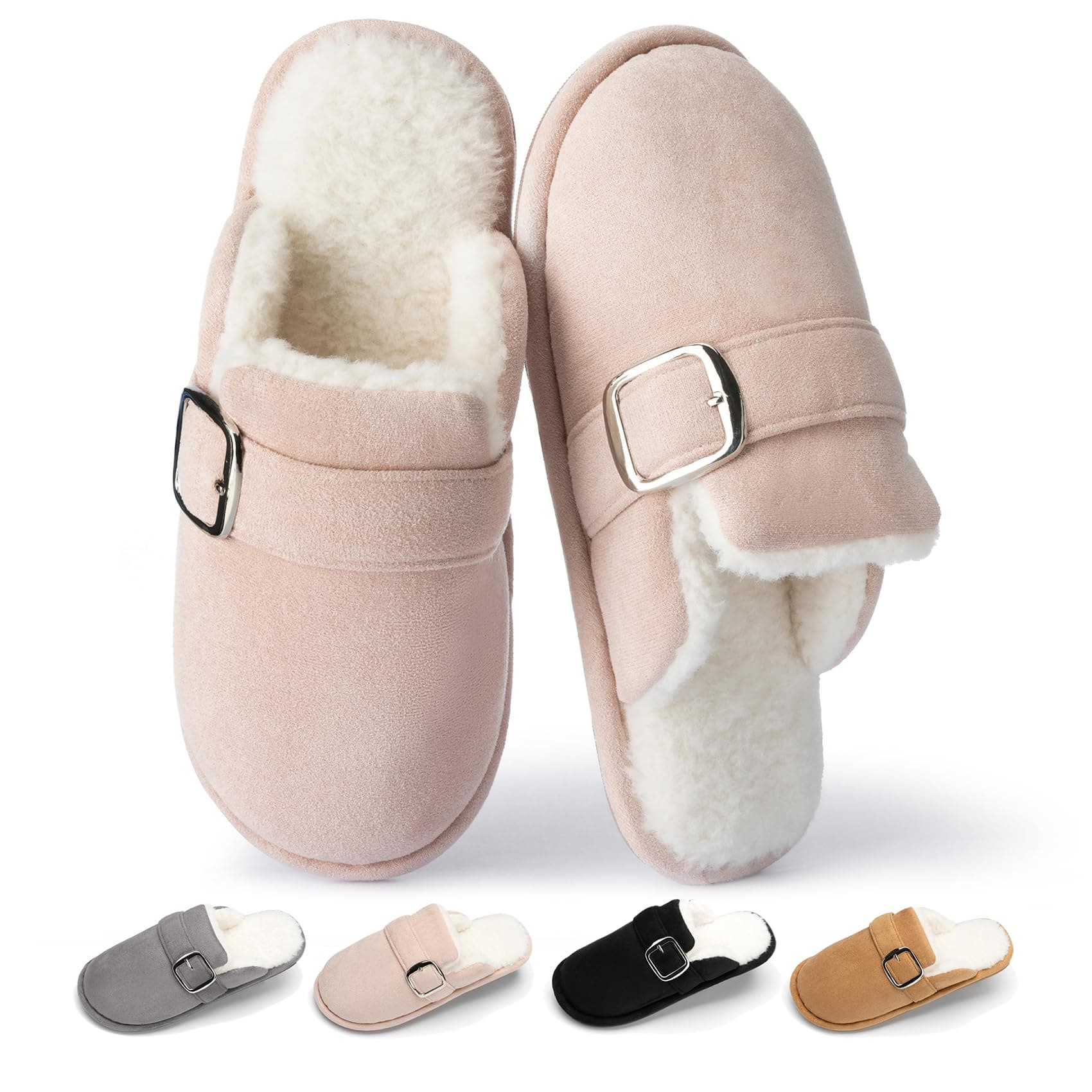GOEWY Fuzzy Slippers for Women with Memory Foam Warm Winter Suede House Slippers Shoes Indoor Outdoor Gifts For Women Faux Fur Anti-Skid