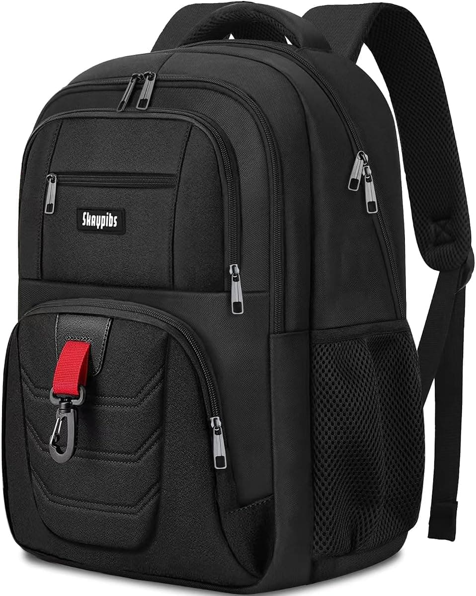 Skaypibs Black Backpack for Men Women, School Backpack for Boys Teens, 15.6 Inch Laptop Backpacks with Reinforced Straps, Water Resistent book bag, Work College Student Bookbag,Travel back pack