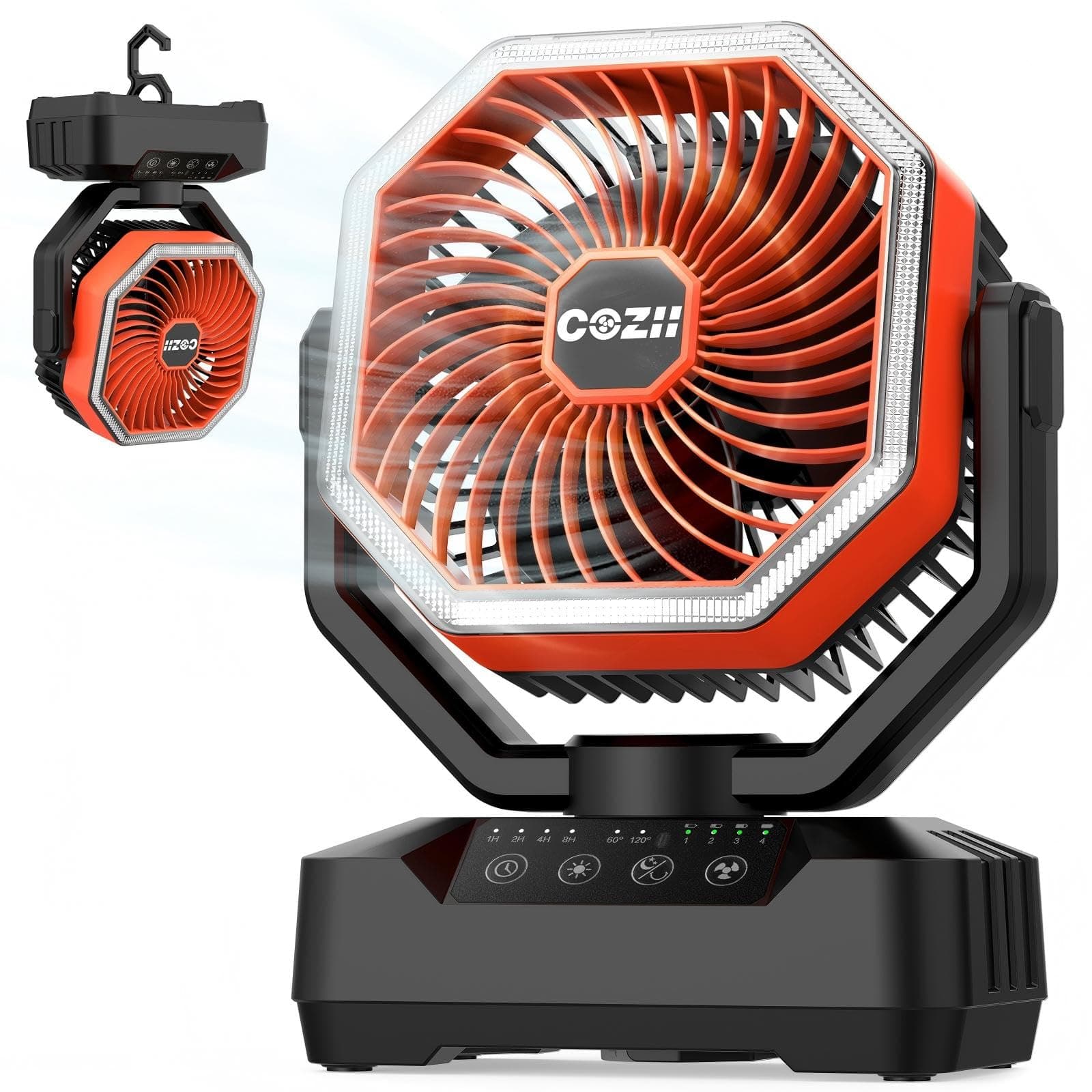 COZII Portable Fan Rechargeable, 20000mAh Battery Powered Fan Up to 70H Runtime, Camping Fan with LED Light, 4 Speeds, Remote - Oscillating Rechargeable Fan for Tent Outdoor Beach Fishing Picnic