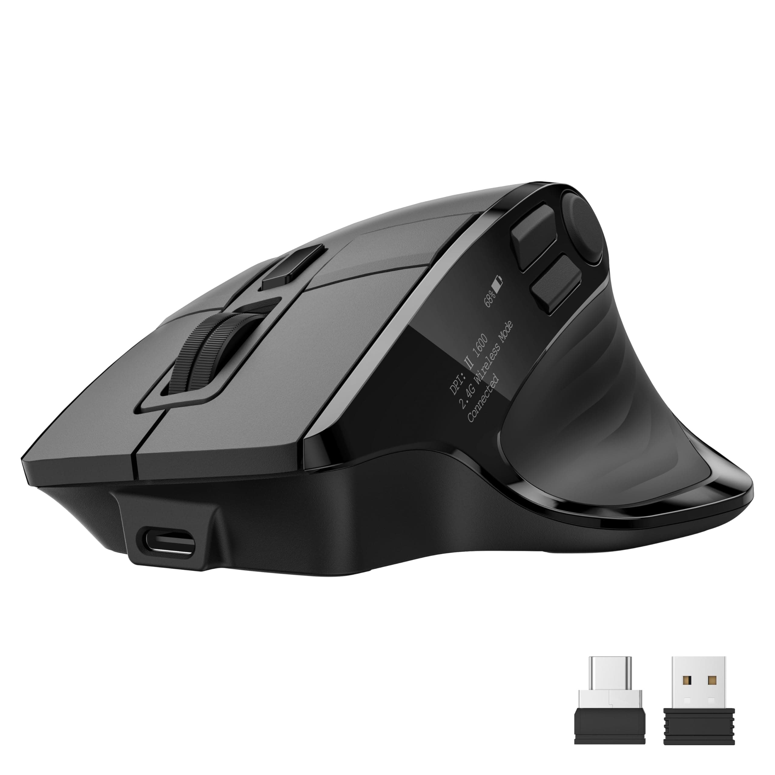 Acer Wireless Mouse for Laptop, Bluetooth Computer Mouse Ergonomic for 4 Devices(2.4Ghz+BT 5.2+Wired), OLED Screen Rechargeable Mice, 5 Programmable Buttons, 4000 DPI for MacBook PC Desktop