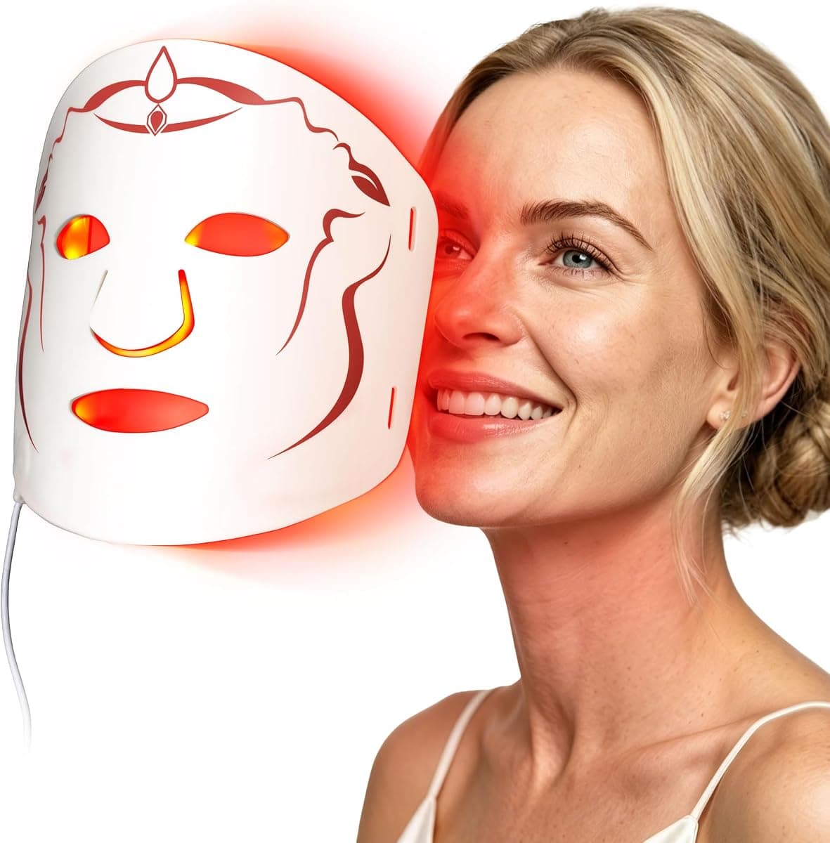 Red Light therapy Mask for Face Wrinkles,Silicone Portable Led Facial Mask Light Therapy for Full Face Even Skin Tone,Fine Lines&Wrinkles,10- Min Treatment,Wired