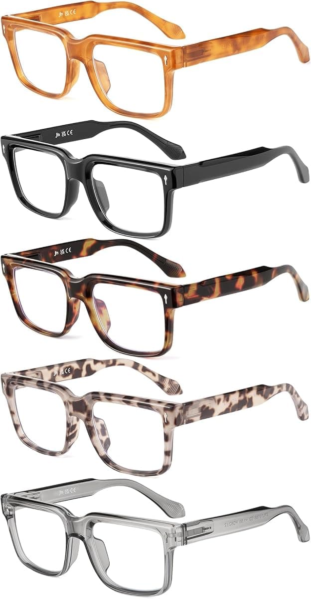 JM 5 Pack Reading Glasses Women, Square Computer Readers Spring Hinges | Stylish Blue Light Blocking Eyegalsses Anti Blue Light