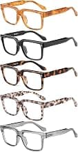 JM 5 Pack Reading Glasses Women, Square Computer Readers Spring Hinges | Stylish Blue Light Blocking Eyegalsses Anti Blue Light