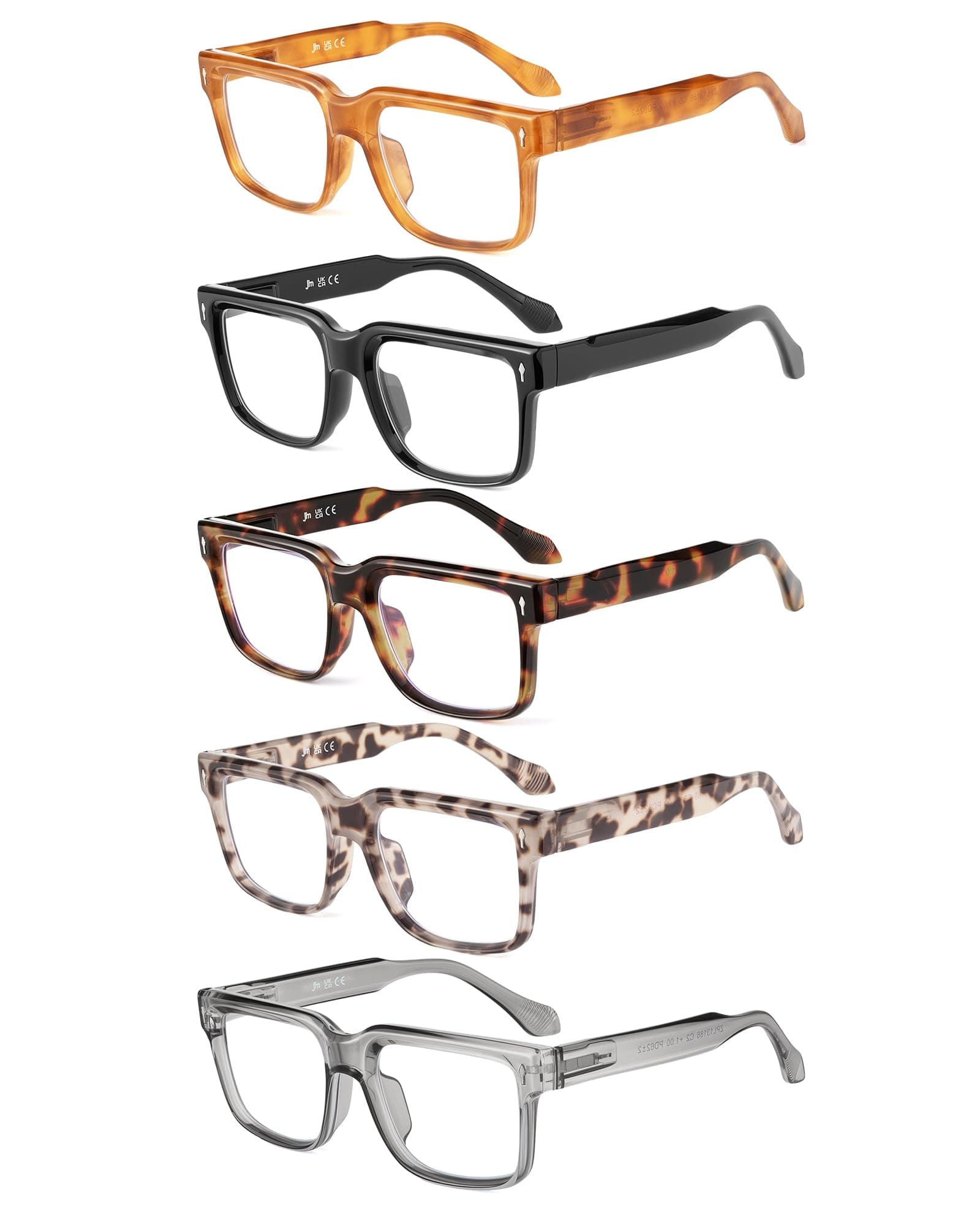 JM 5 Pack Reading Glasses Women, Square Computer Readers Spring Hinges | Stylish Blue Light Blocking Eyegalsses Anti Blue Light