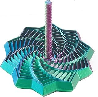 3D Printed Expanded Sensory Star with Handle, Custom Dual/Tri/Quad-Color Printing,Dual Motion Hypnotic Spiral for ADHD Focus & Stress Relief,Office Desktop Fidget Toy (Green-Blue-Purple, S-13 Rings)