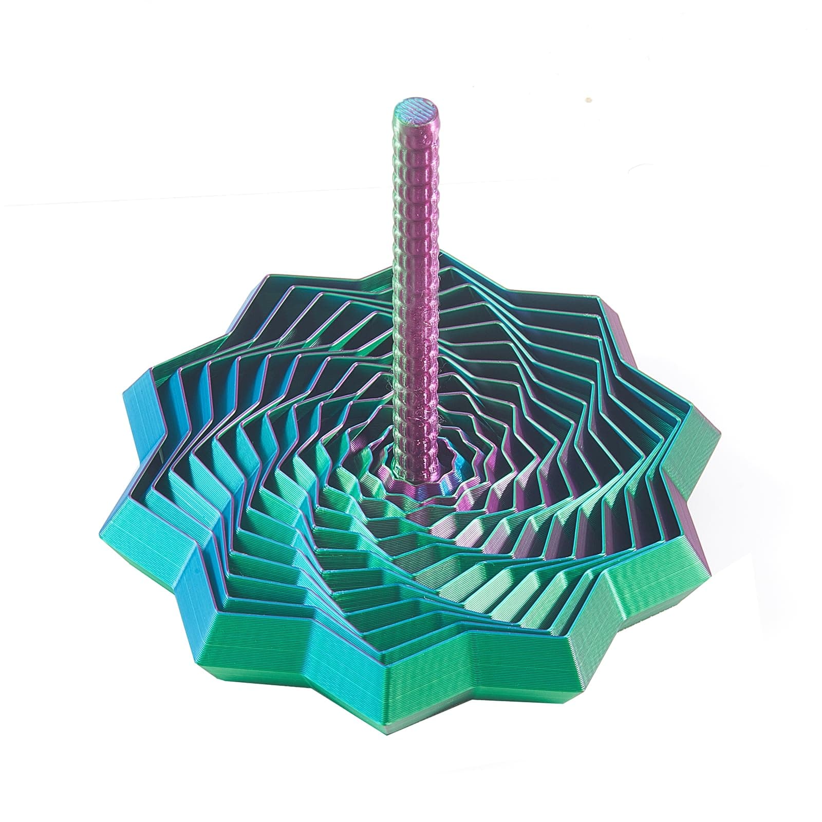 3D Printed Expanded Sensory Star with Handle, Custom Dual/Tri/Quad-Color Printing,Dual Motion Hypnotic Spiral for ADHD Focus & Stress Relief,Office Desktop Fidget Toy (Green-Blue-Purple, S-13 Rings)