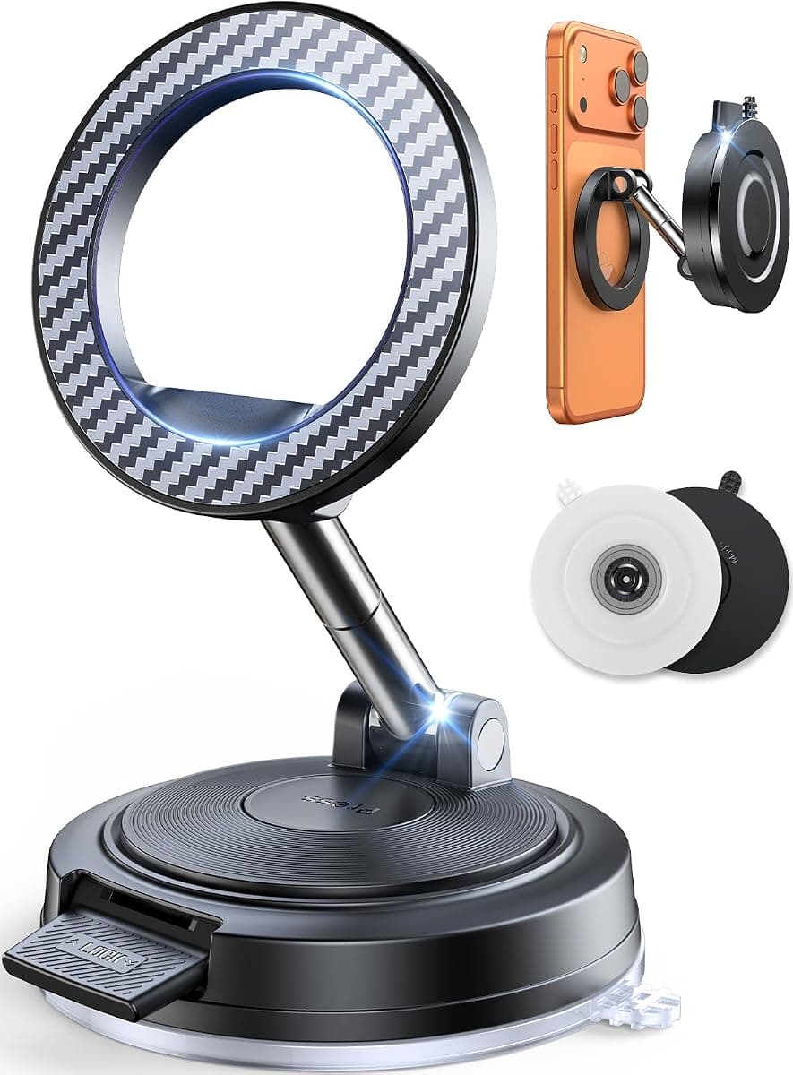 2 in 1 for Magsafe Car Mount [All Surface Ready | 118+LBS Ultra Grip | 2400gf Strong Magnetic] 360° Adjustable Car Phone Holder, Phone Holders for Your Car for All Smartphones, Carbon Fiber