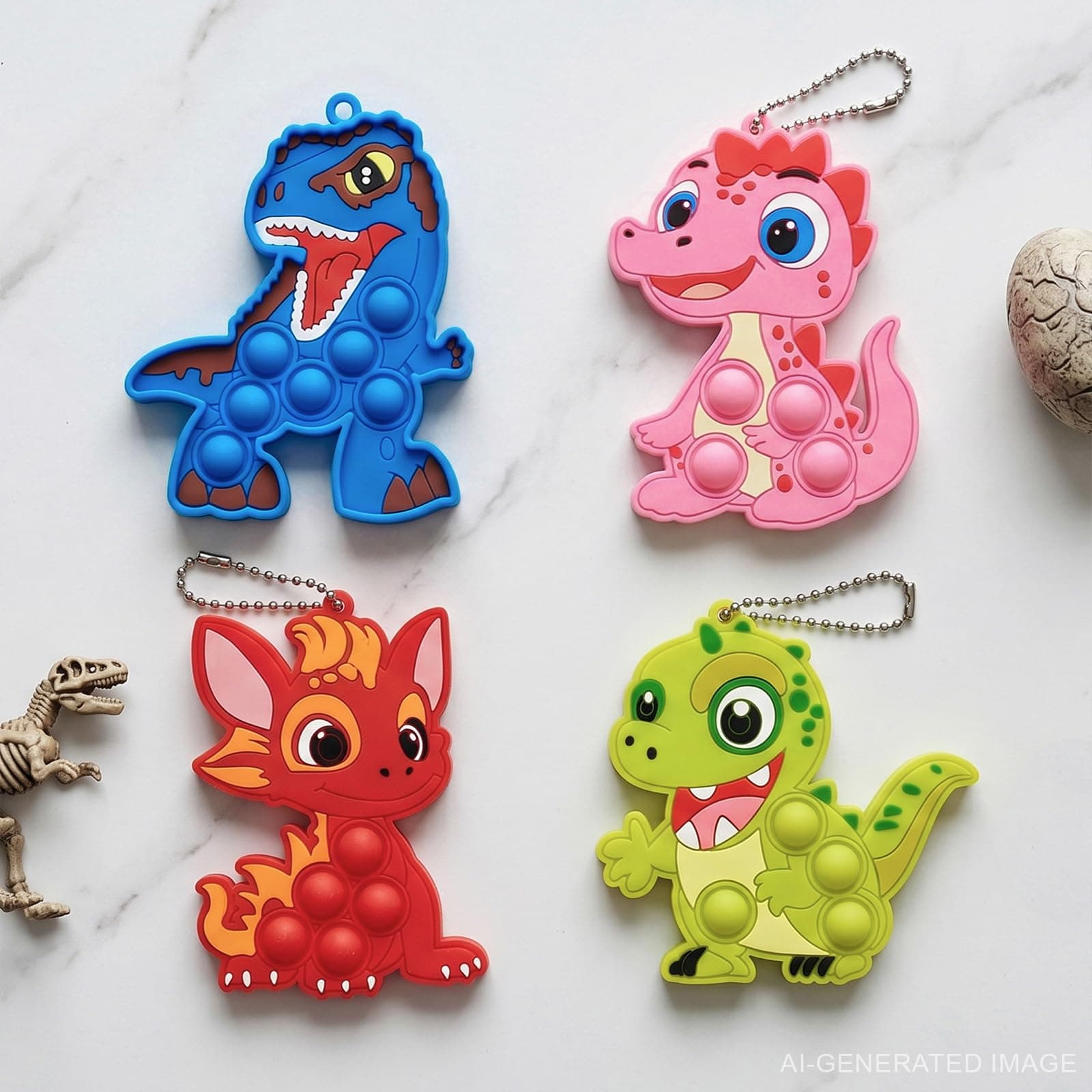 4 PCS Dinosaur Fidget Sensory Toys, Bubble Popper Keychain Small Goodie Bag Stuffers Airplane Car Travel Toy for Kids Toddler Boys Girls Birthday Gifts Classroom Prize