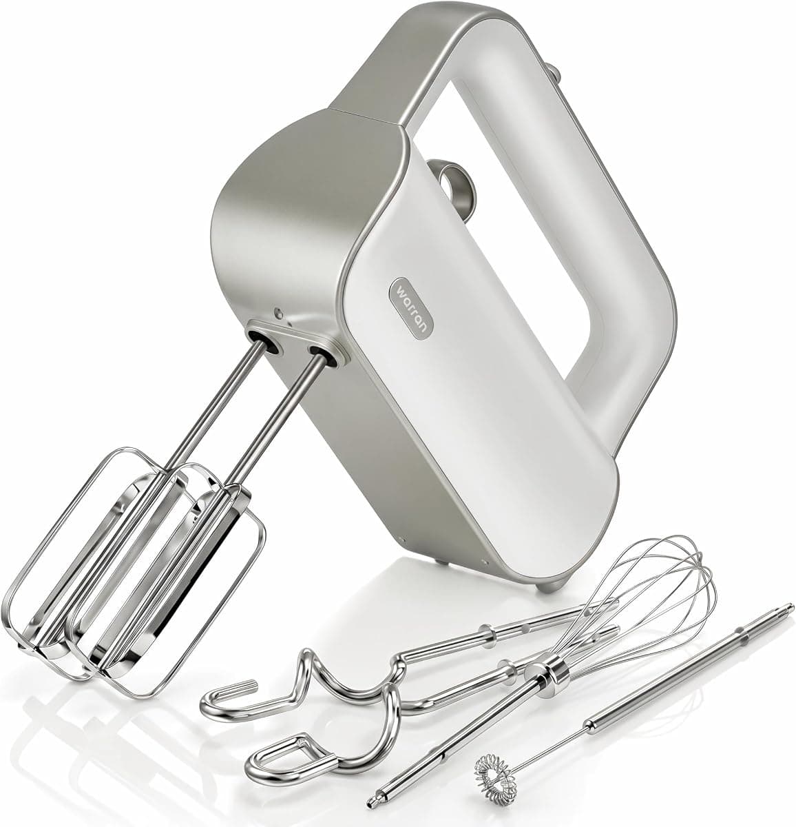 Master 4-in-1 Electric Hand Mixer with Turbo Boost, Stainless Steel Whisk, Beaters, Dough Hooks & Milk Frother, Lightweight Handheld Mixer for Baking & Coffee, Light Olive Green