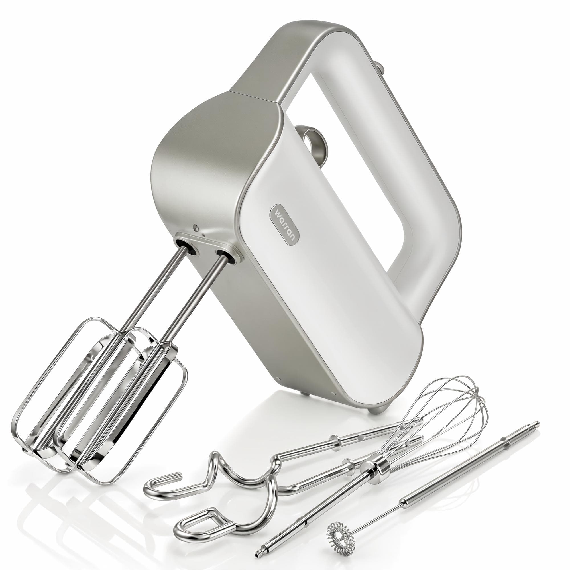 Master 4-in-1 Electric Hand Mixer with Turbo Boost, Stainless Steel Whisk, Beaters, Dough Hooks & Milk Frother, Lightweight Handheld Mixer for Baking & Coffee, Light Olive Green
