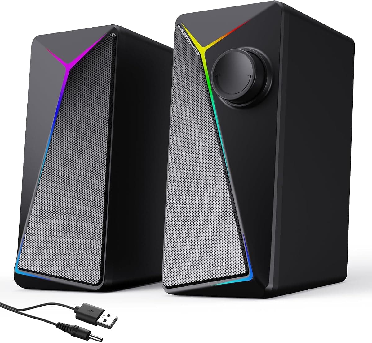 Computer Speakers for Desktop PC, USB AUX Stereo Speaker with RGB Lights, Plug and Play Monitor Speakers for Laptop Gaming Office,Extended Cable 3.44ft,Crisp Stereo Sound