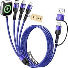 MPATIBY 3Type-C 4 in 2 Multi Charging Cable for iWatch Charger/iPhone 17-15 | Travel iPhone Watch Charger for iWatch Ultra/SE/11-2,Android, 5FT Cruise Camping RV Essentials, Safe & Durable Multi Charger