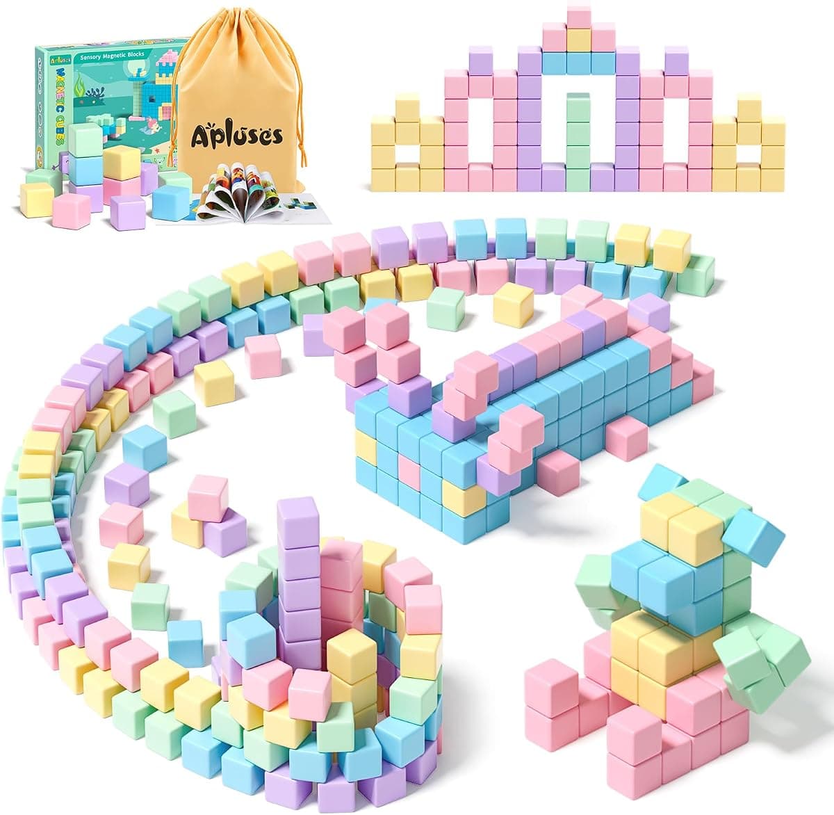 Apluses 45PCS Magnetic Blocks - Toddler Girl Toys, Magnet Building Blocks, STEM Sensory Outdoor Autism Toys for 3-5 Year Old Boys & Girls, Magnetic Cubes Classroom Must Haves for Kids Ages 3+