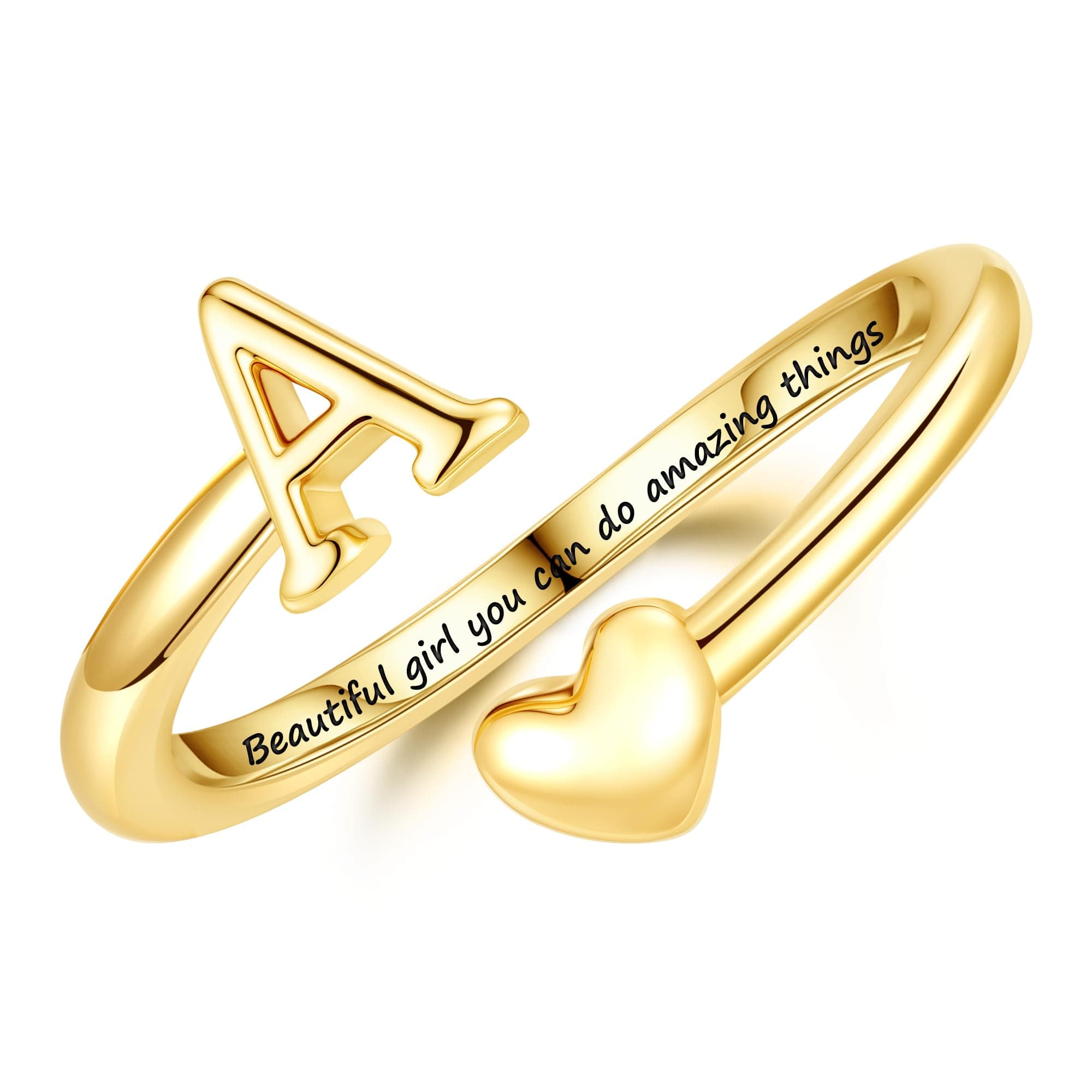 Turandoss Gifts for Daughter Teen Girls Kids - Teen Girl Gifts Trendy Stuff, 14K Gold Plated Initial Letter A-Z Adjustable Heart Ring, Personalized Gift for 3-16 Year Old Girls Birthday Jewelry