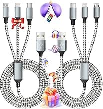 MPATIBY Multi Charging Cable, (2 Pack 4FT) Multi USB Charger Cable 3 in 1 Charging Nylon Braided Fast Charging Cord with Type-C, Micro USB, IP Port for Most Phones/iPhones/Tablets
