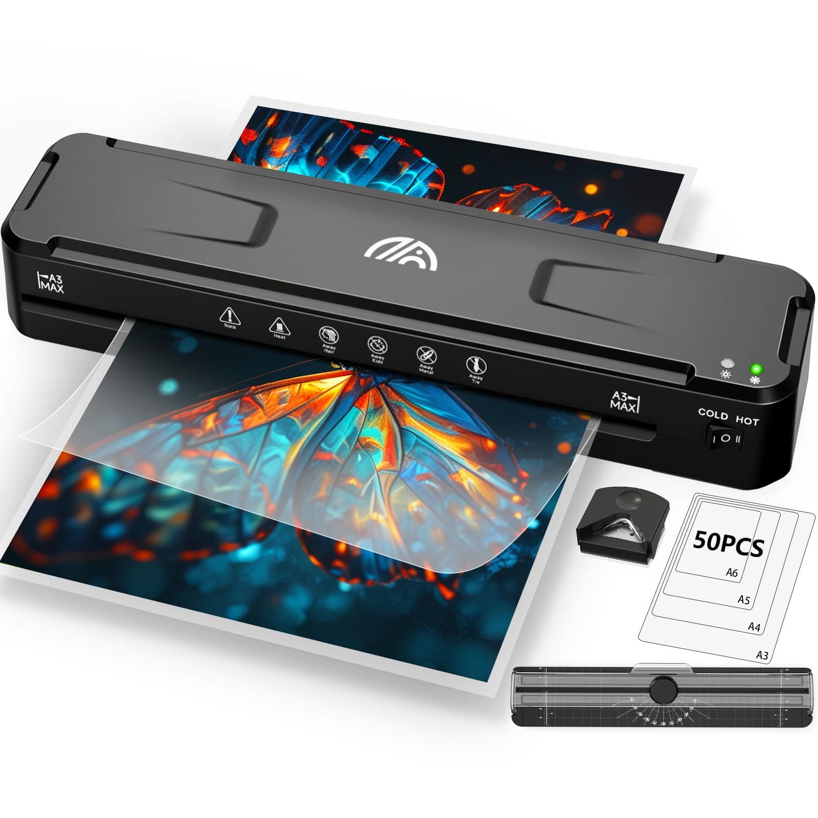13 Inch Laminator Machine with 50 Laminating Sheets, Fast Warm-Up No Jam A3 Laminator, 11x17 Cold & Thermal Laminating Machine for Home School Office