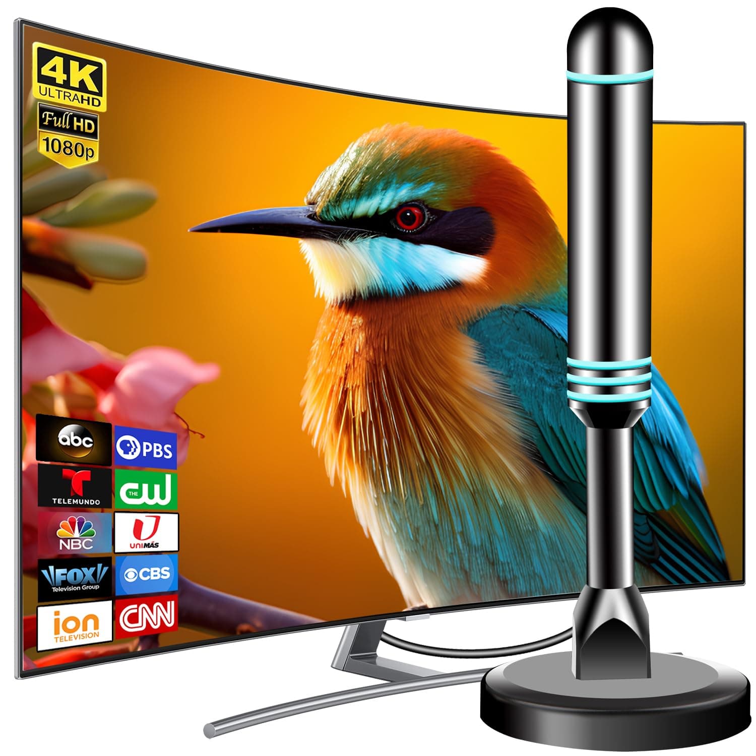 Digital Antenna for Smart TV Indoor, TV Antenna for Local Channels, Strong Magnetic Base TV Antenna Indoor for Easy Installation, Long Range Reception for 4k 1080p, Support All Smart/Old TVs (Blue)