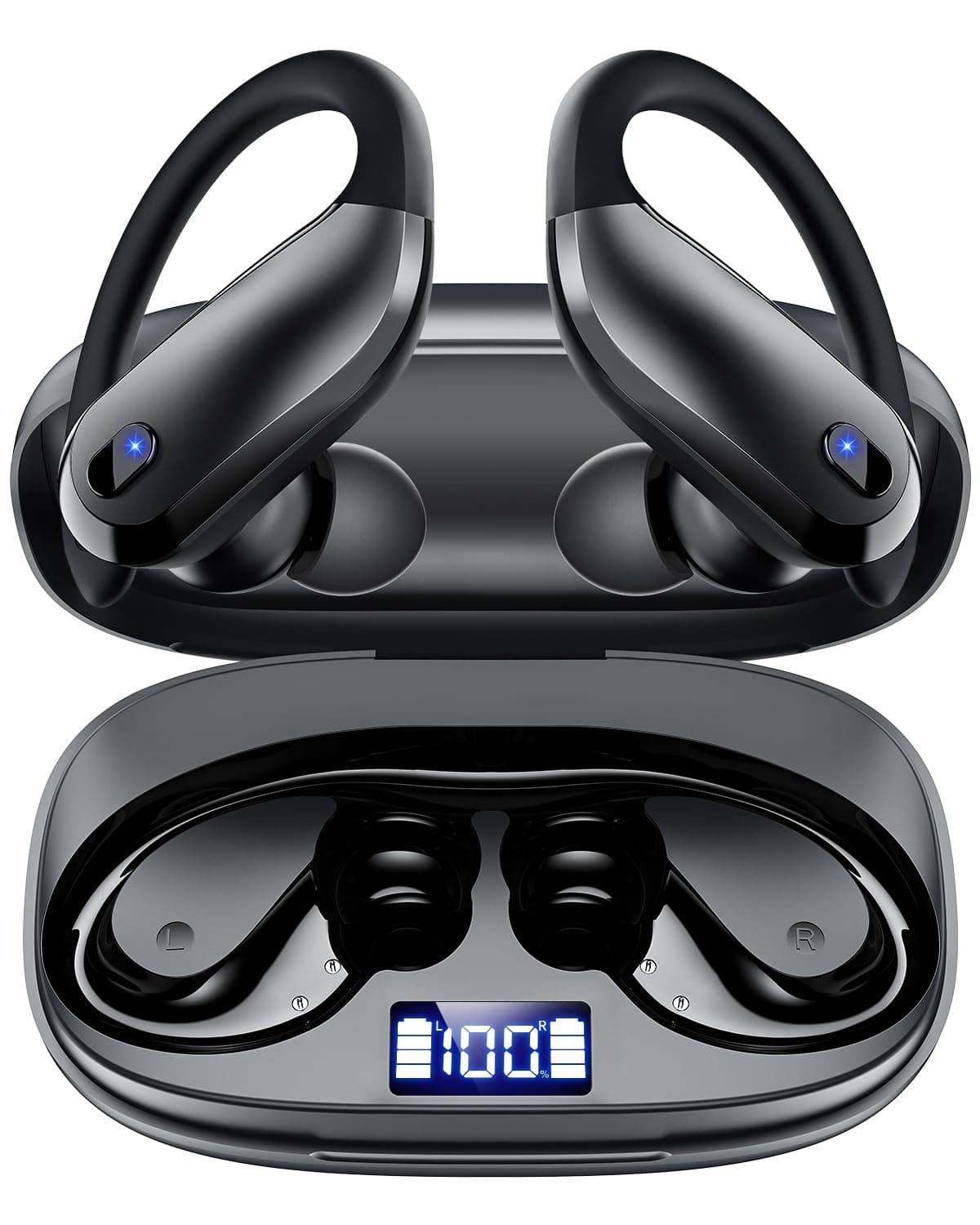 Wireless Earbuds Bluetooth 5.3 Sport Headphones with Earhooks,IPX7 Waterproof Earphones,48H Playtime Earbuds,Lightweight 7.8g,Noise Cancelling Mic Bluetooth Headphones for Running & Workout-Black