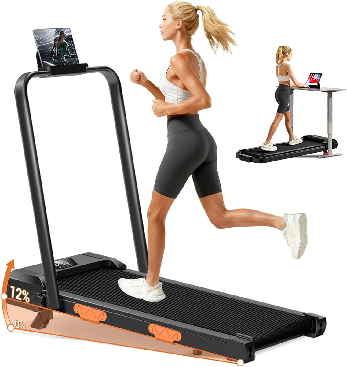 CURSOR FITNESS 3-in-1 Walking Pad Treadmill with 12% Incline 2.5HP Foldable Treadmills for Home with Handle Compact Small Quiet Under Desk 300LBS Walking Treadmill