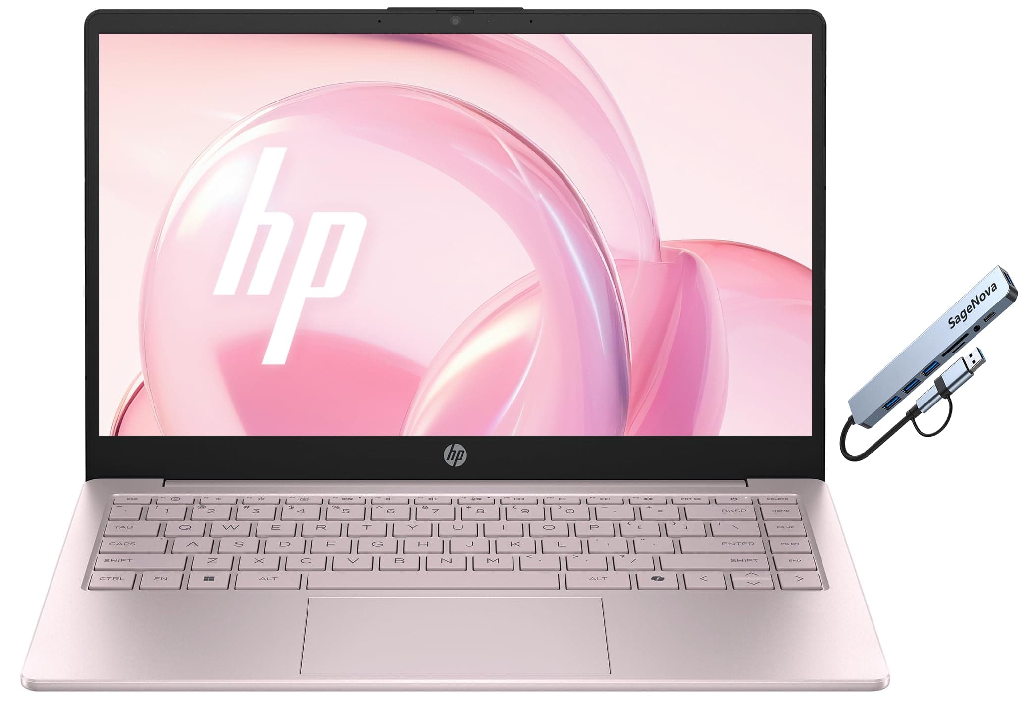 HP 14" Business & Home Laptop Computer, Microsoft Office 365 Included, 128GB UFS, 4GB RAM, 4-Core Intel Processor, Windows 11, Tranquil Pink