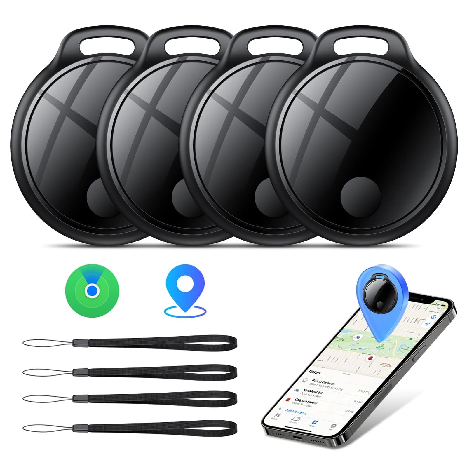 Air Tracker Tags-4 Pack: Smart Bluetooth Tracker, Compatible with Apple Find My APP (iOS Only) Replaceable Battery, IP67 Waterproof, Suitable for Luggage, Wallets, Backpacks, Keys Tracking Tag, Black