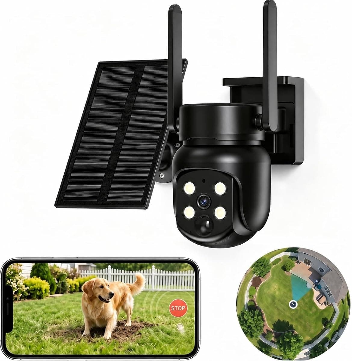 Heyall Solar Outdoor Camera for Backyard: AI Motion-Alert for All-Day Peace | Dog-Predator Monitoring Smart Push Filters 95% False Alarms - Split Panel Supplies Nonstop Power for 360 PTZ Cam