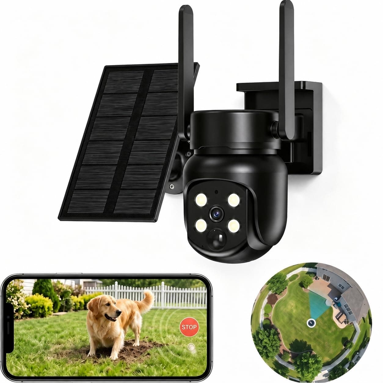 Heyall Solar Outdoor Camera for Backyard: AI Motion-Alert for All-Day Peace | Dog-Predator Monitoring Smart Push Filters 95% False Alarms - Split Panel Supplies Nonstop Power for 360 PTZ Cam