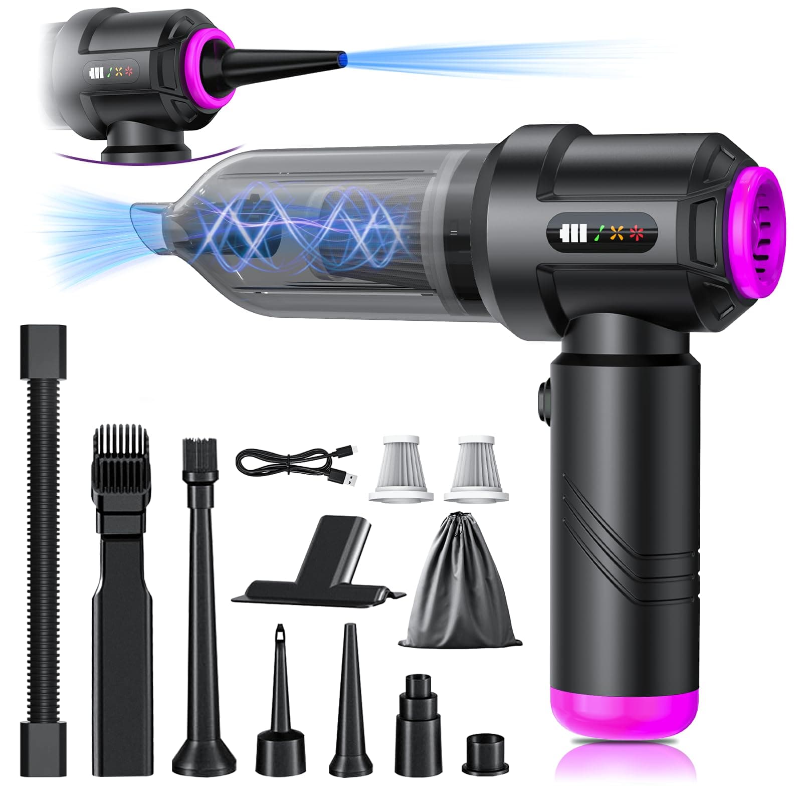 Cordless Vacuum Cleaner - 22000PA Handheld Car Vacuum, 4-in-1 Portable Mini Air Duster Rechargeable, 3-Speed Small Powerful Gadgets & Gifts, for Home, Office, Mattress, Carpet, Pet (Black)