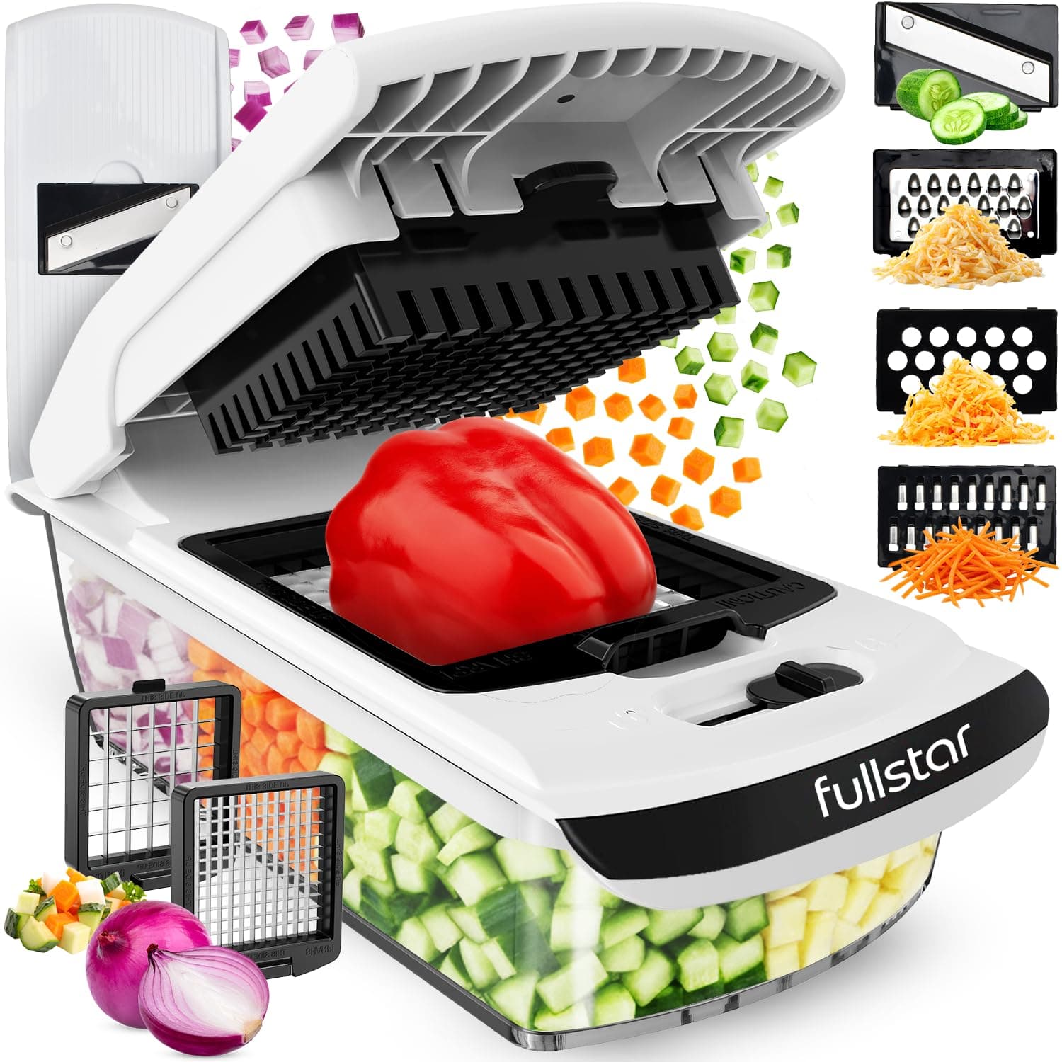 Fullstar The Original Pro Chopper - Vegetable Chopper and Slicer, Food Chopper with Container, Fruit Slicer, Kitchen Gadgets & Gifts, Home Essentials (6 in 1, White)