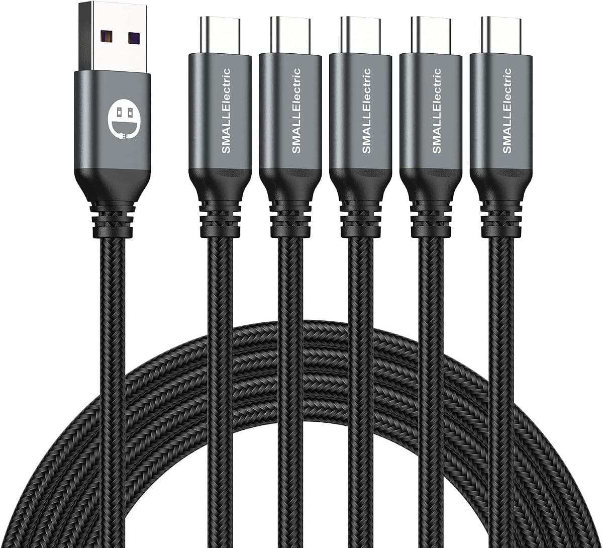 SMALLElectric USB to USB C Cable 5 Pack 6FT, A to Type C Fast Charger Cord | 3A braided USB A to C charging cords for iPhone 17 16 15, Samsung Galaxy, LG; 5 pack for home, office, car and travel.(Grey)