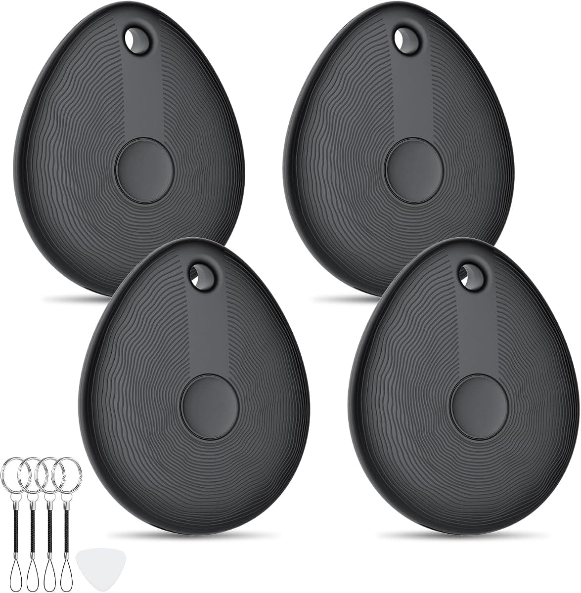 FIQI Air Tracker Tags 4-Pack [Apple MFi Certified], Compatible with Apple Find My (iOS Only), Item Locator Key Finder, Replaceable Battery, Bluetooth Tracker Smart Tag for Wallet/Luggage/Bags, Black