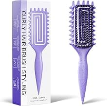Curly Hair Brush, Curl Defining Brush with Soft Boar Bristles Detangling Tangled Glides, Wide-Teeth Design Effortlessly Shaping & Defining Curls, Curling Definer for Wet & Dry Hair (Purple)