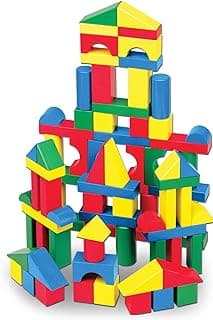 Melissa & Doug Wooden Building Blocks, 100-Piece Set of Sorting & Stacking Toys in 4 Colors and 9 Shapes, Classic Toddler Toys for Girls & Boys Ages 2+ - FSC Certified