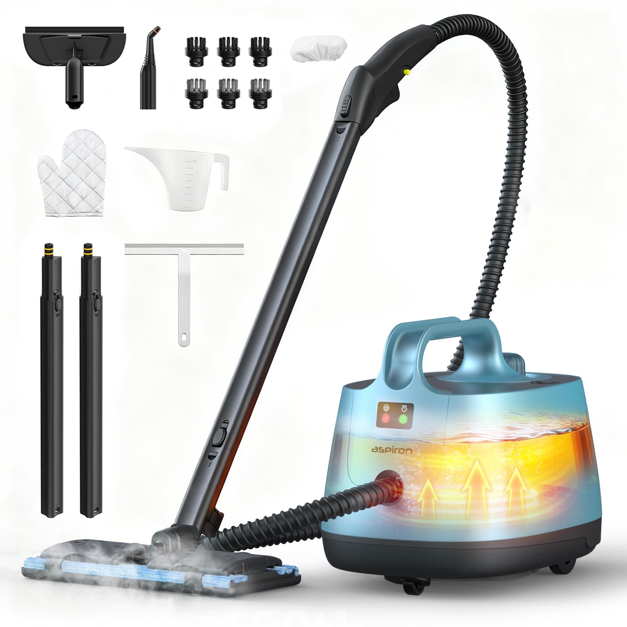 Aspiron Steam Cleaner, 293°F 58 PSI Powerful Multipurpose Handheld Steam Mop for Home Use, 21 Attachments, 50Oz Capacity, Heavy Duty Steamer for Carpets, Floors, Cars, Tiles, Crack Cleaning, Cerulean