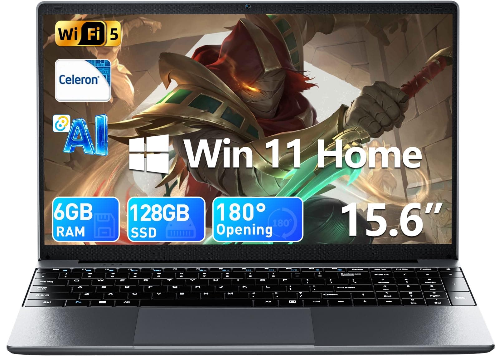 15.6 Inch Laptop with Office 365, 6GB RAM 128GB SSD, Quad-Core Processor, Win 11 Home Laptops Computer, IPS FHD, 180°Viewing, Type-C, WiFi 5, BT 4.2, Portable Thin Business Student Laptops