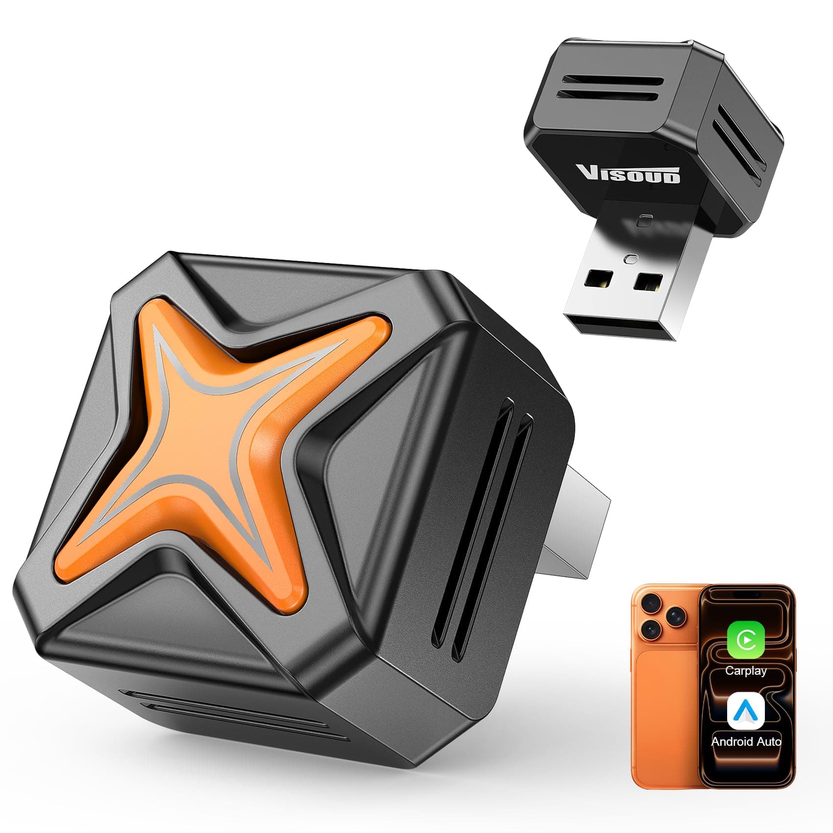 2026 Upgraded Mini Android Auto & Apple CarPlay Wireless Adapter for iPhone, Latest A7 Chip One-Click Switch, 3s Auto Connect, Bluetooth 6.0, 5.8GHz WiFi, Compatible with iOS 12+, Android 11+.