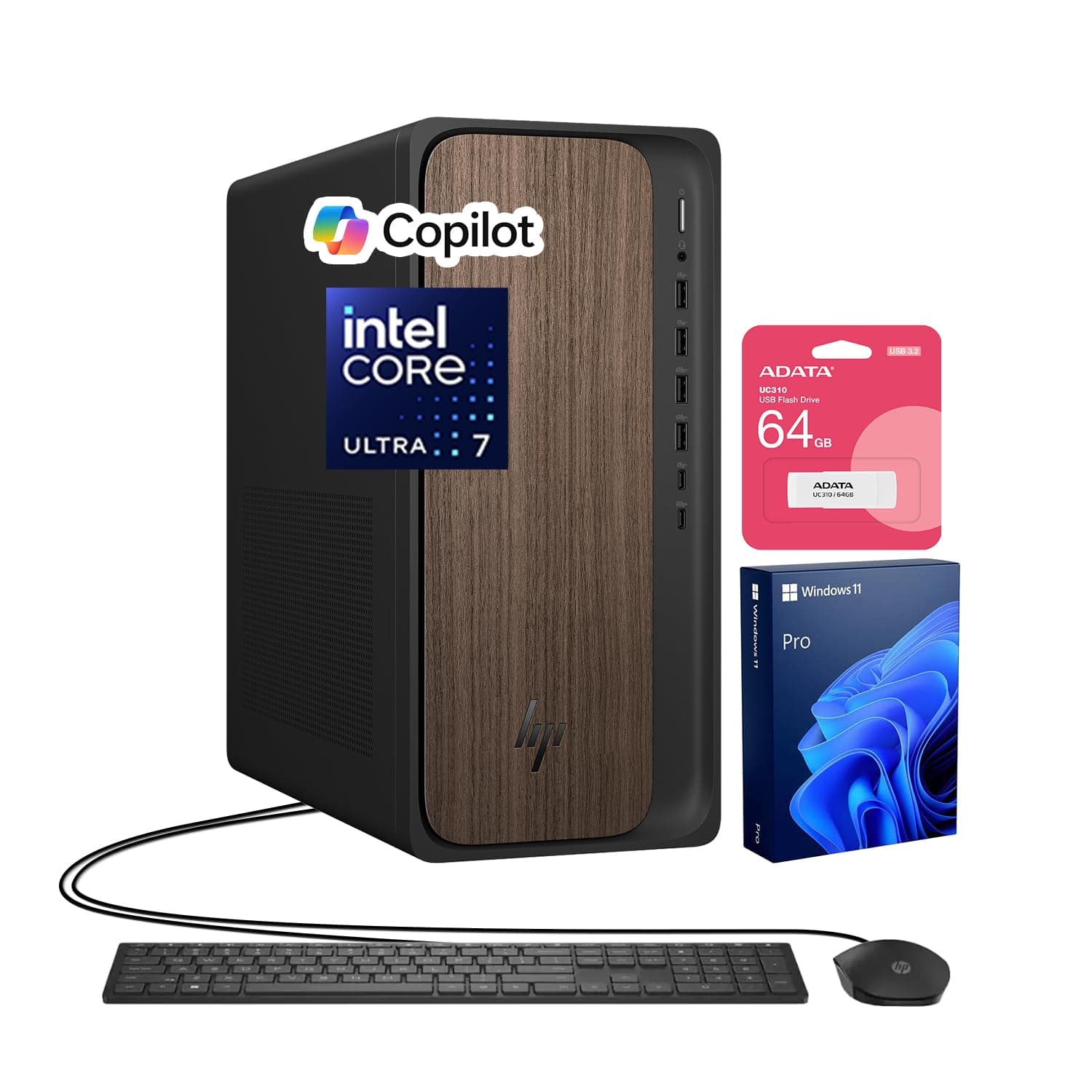 HP OmniDesk M03 Business AI Desktop PC, Intel Core Ultra 7 265(>i7-14700), 32GB DDR5 RAM, 1TB SSD, 4-Monitor Support 4K, KB & Mouse, Wi-Fi 6, Windows 11 Pro, Recycled Metal, w/ 64GB USB Flash Drive
