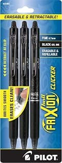 PILOT FriXion Clicker Erasable Pens, Refillable & Retractable Gel Ink Pens, Fine Point 0.7 mm, Black Ink, 3-Pack - Ideal for School, Journaling, & Office Writing