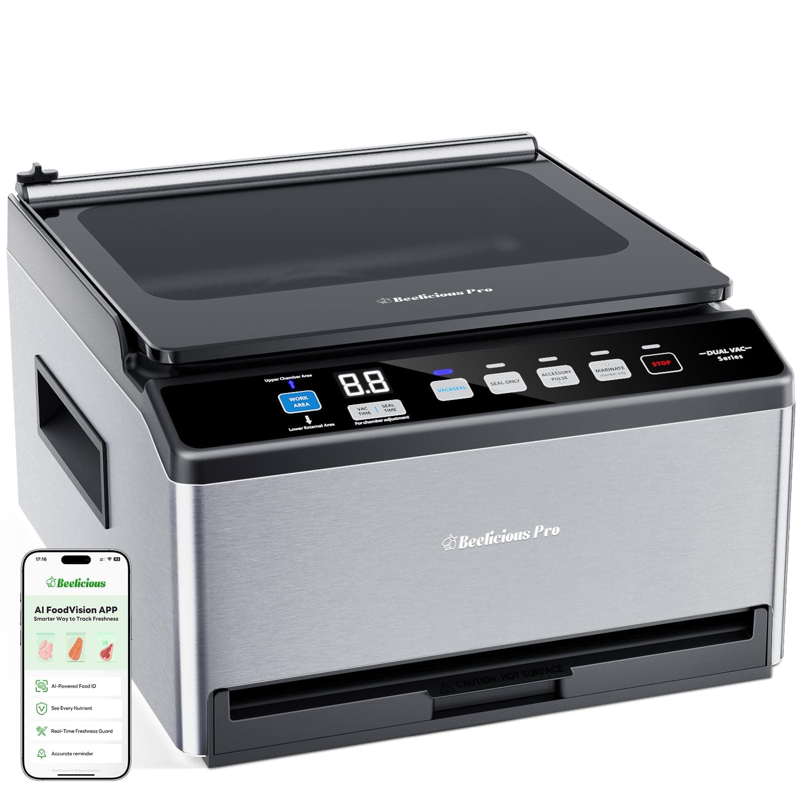 DualCore CVS101 Large Chamber Vacuum Sealer for Wet Foods, Dual Work Areas & Extra-Wide Bag Clamp, Meats & Marinades, 230W Dual-Core Dry Pump x4, 11.8-inch Max Bag Width Packing Machine for Home Use