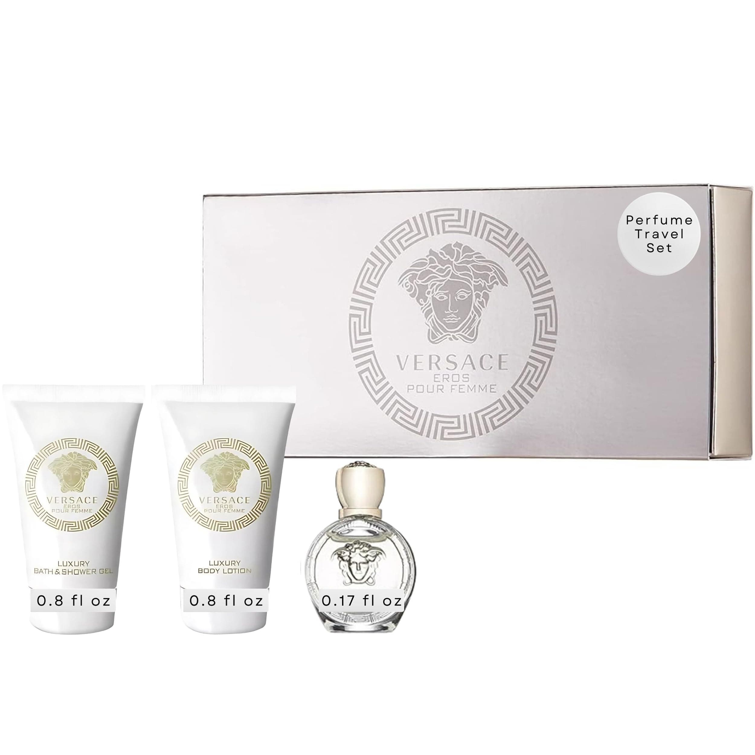 Versace Eros Pour Femme Perfume for Women Travel Mini Gift Set- EDP, Shower Gel, Body Lotion