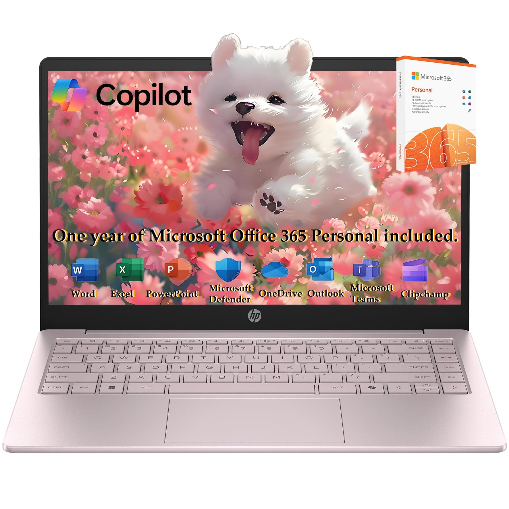 HP Laptop 2026 Edition with Copilot AI, 16GB RAM, 256GB SSD + 128GB UFS, Intel Processor, Long Battery Life, Lightweight, 1 Year Office 365, Windows 11 Home S for Students & Office, Type-C HUB, Pink