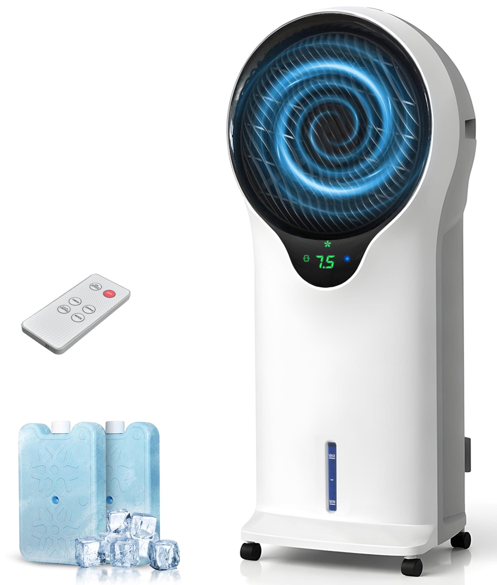 3-in-1 Evaporative Air Cooler - Portable Swamp Cooler Air Conditioner with 5.5L Water Tank & 2 Ice Packs, 3 Speeds, 3 Modes, Cooling Fans that Blow Cold Air for Home & Office