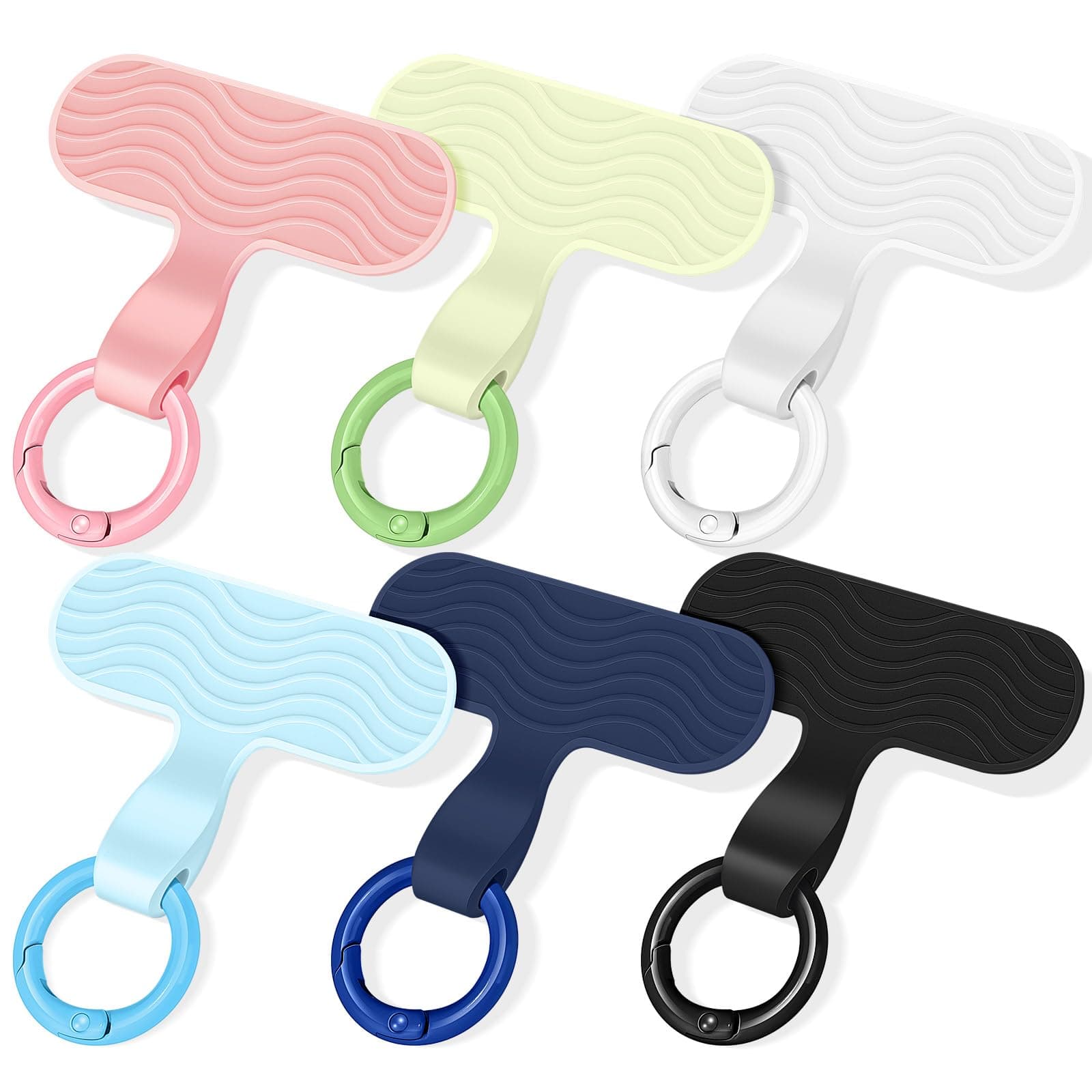 [2026 Upgraded] 6 Pack Silicone Phone Tether Tab with 3 Glow in the Dark, Ultra-Thin Zero-Bulge Design, Heavy Duty Liquid Silicone Phone Lanyard Tab for Charging Port, No Adhesive - Family Set