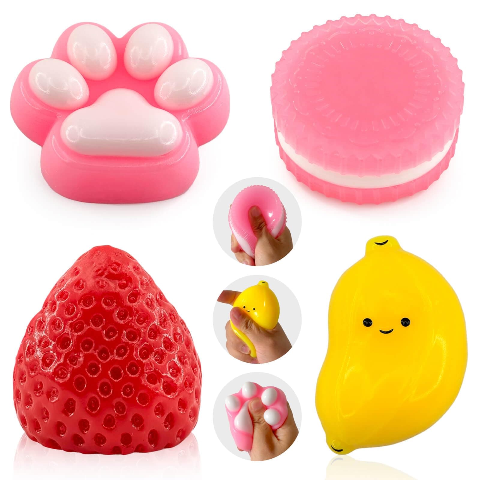 4Pcs Squishy Toys, Soft Sensory Fidget Squishies for Stress Relief, Kawaii Fufu Squeeze Toys for Kids & Adults, Party Favors, Goodie Bag Filler
