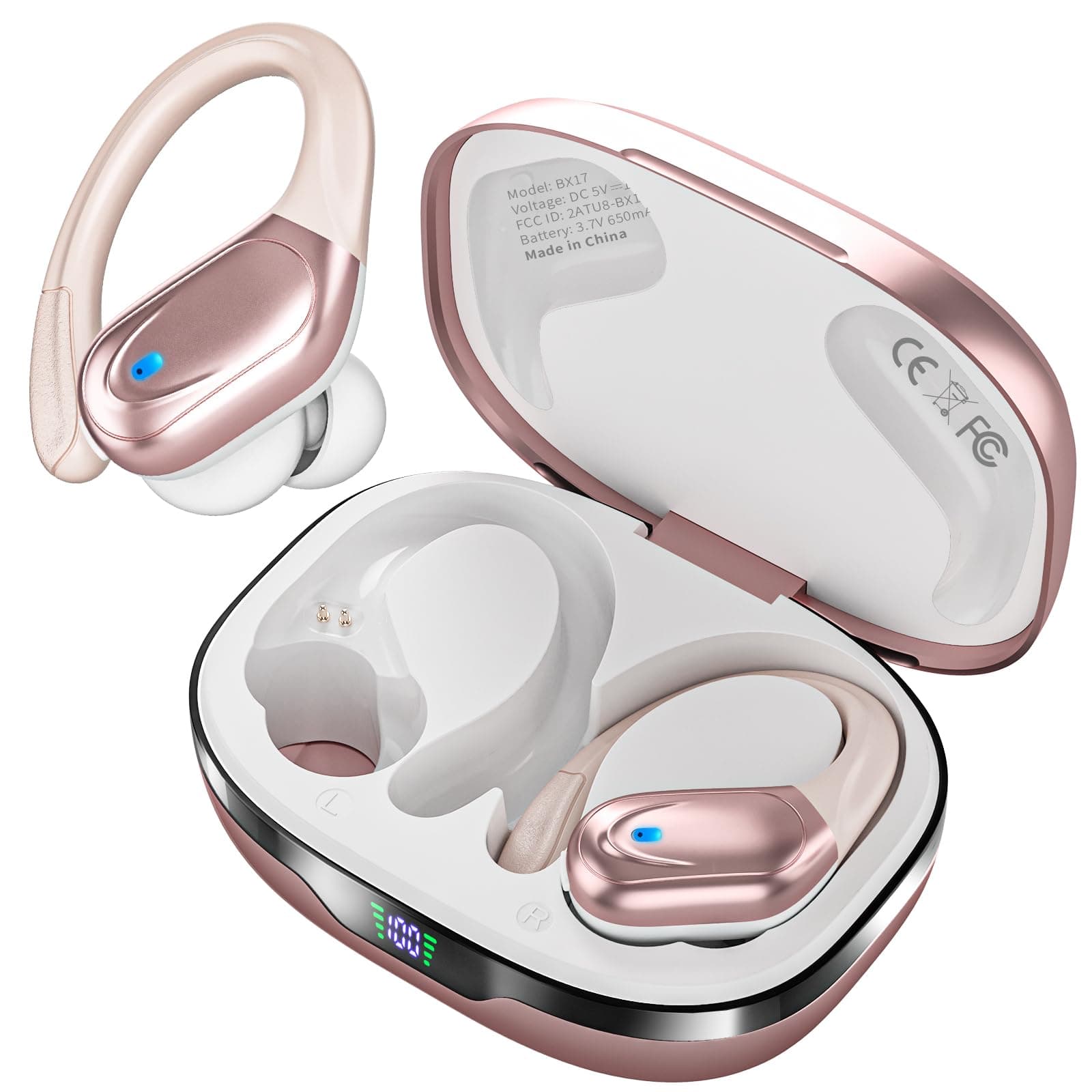HAOYUYAN Wireless Earbuds, Sports Bluetooth Headphones, LED Power Display Ear Buds with 80Hrs Playtime, Noise Canceling Headset, IPX7 Waterproof Earphones for Workout/Running