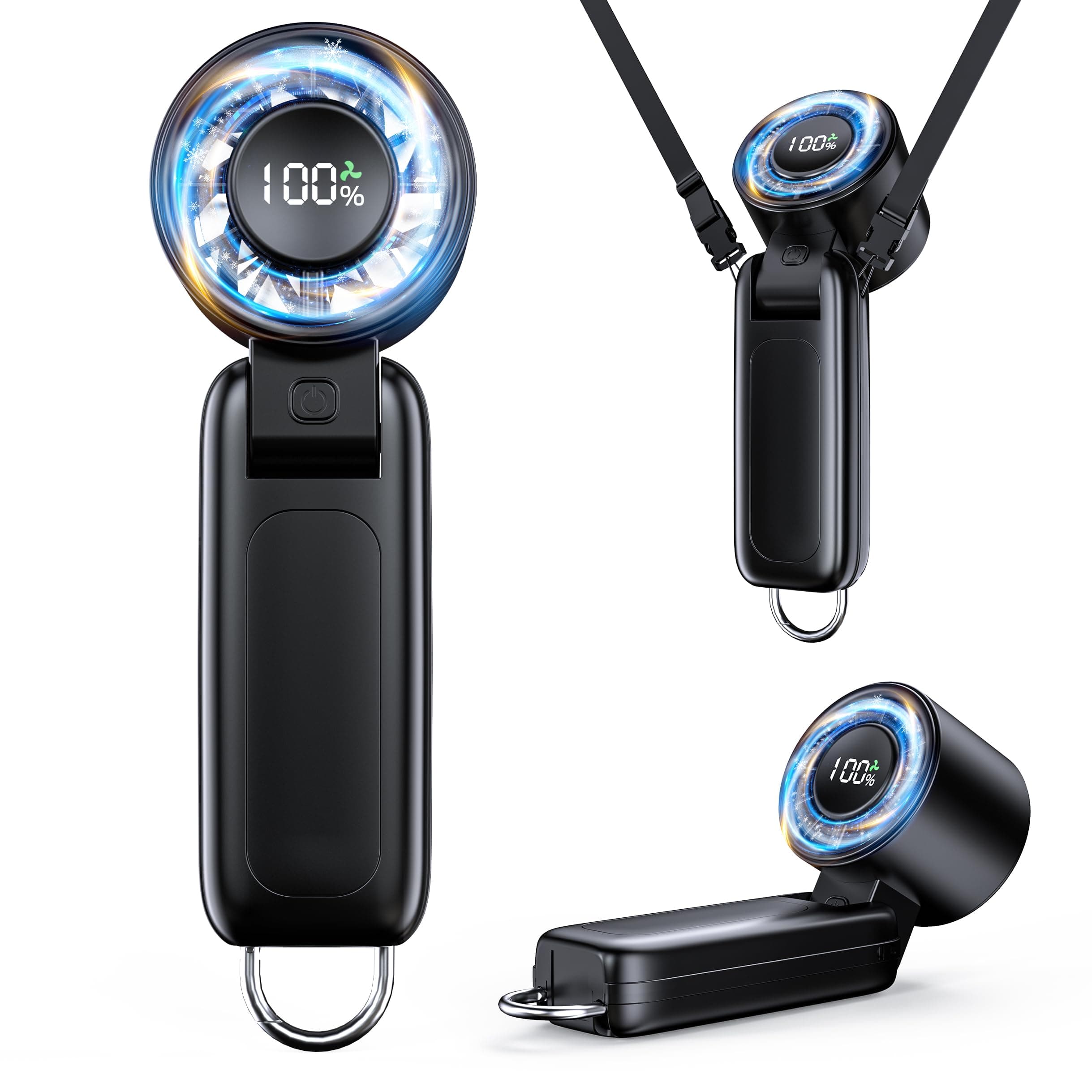 Handheld Fan, Portable Fan, 1-100 Speed Adjustable Turbo Fan, 5000mAh Rechargeable Mini Personal Fan with Foldable Design and LED Display for Travel, Office, Home and Outdoor Use Black