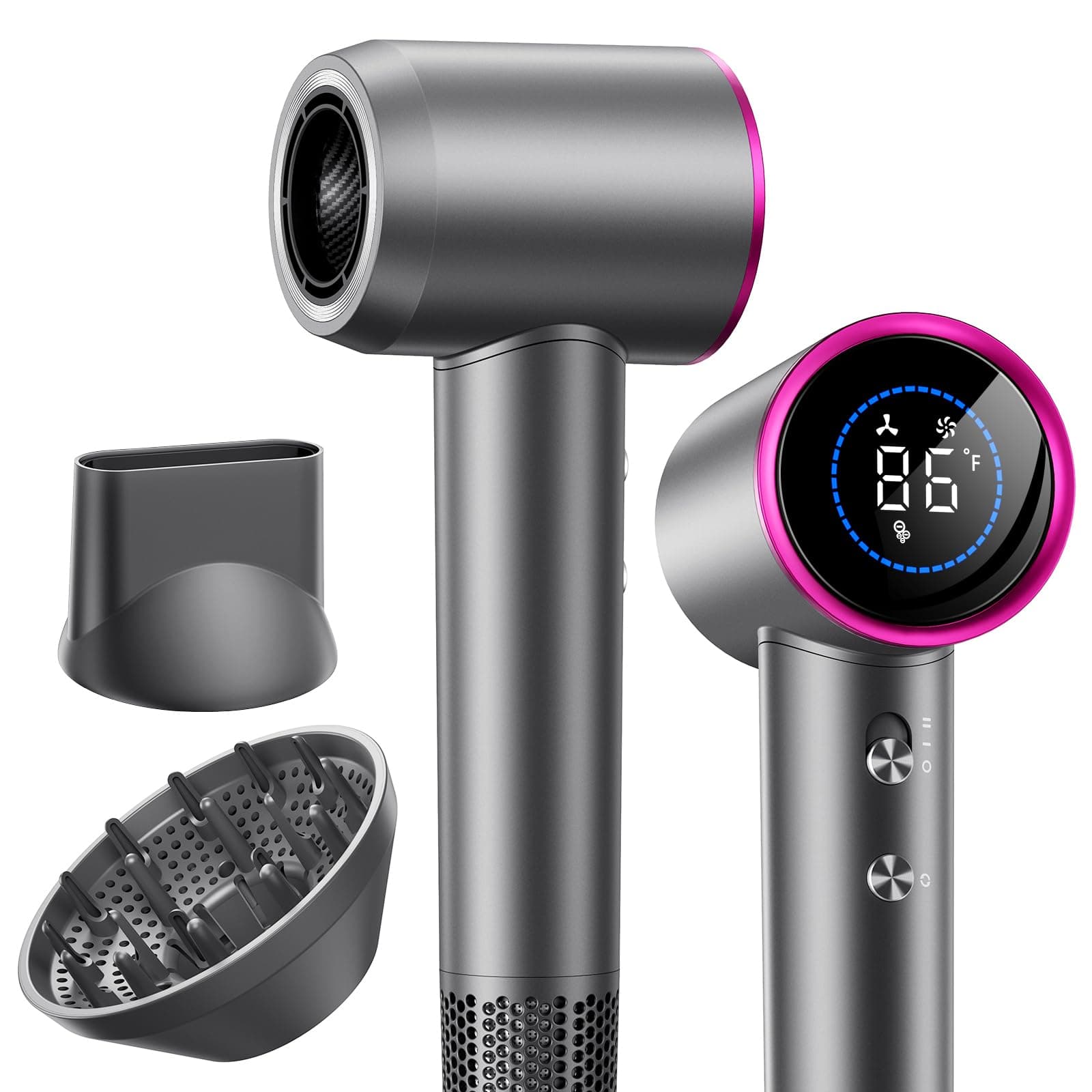Hair Dryer,180000 RPM High-Speed Blow Dryer 500 Millions Negative Ionic Care Hair Dryer for Fast Drying, 50dB Low Noise Thermo-Control Hairdryer with Magnetic Diffuser & Nozzle for Women Salon Gray
