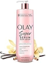 Olay Super Serum Hand & Body Lotion for Dry Skin, 24hr Long Lasting Hydration, 5+ Ingredient Complex for Bright Even Firm Luminous Skin, Sweet Vanilla & Soft Wood Scent, 18.5 fl oz