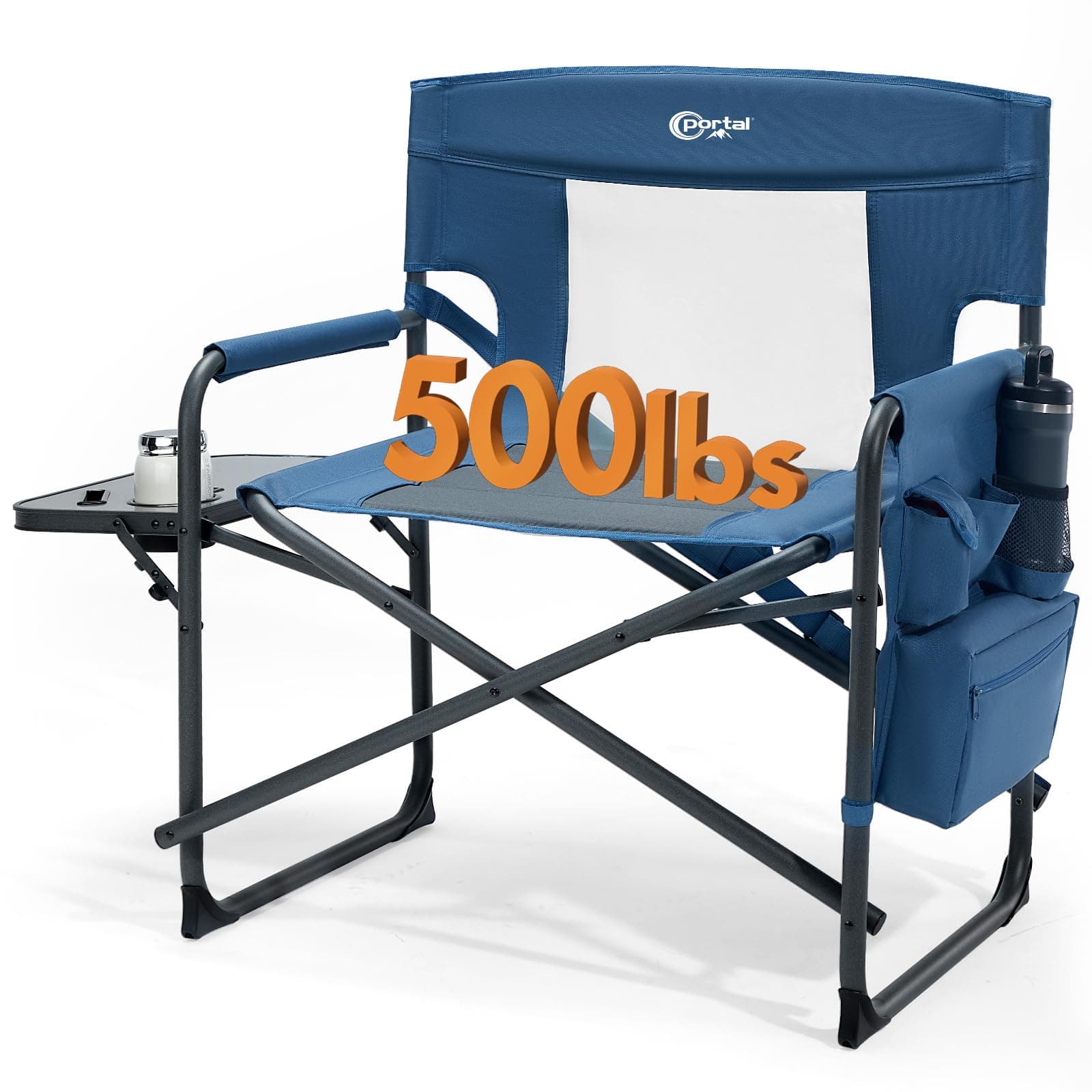 Portal 27" Oversized Director Camping Chair with Cooler, Heavy Duty Folding Chair for Adults Supports 500 LBs, Portable Outdoor Chairs for Outside Sports, Camping, Concert